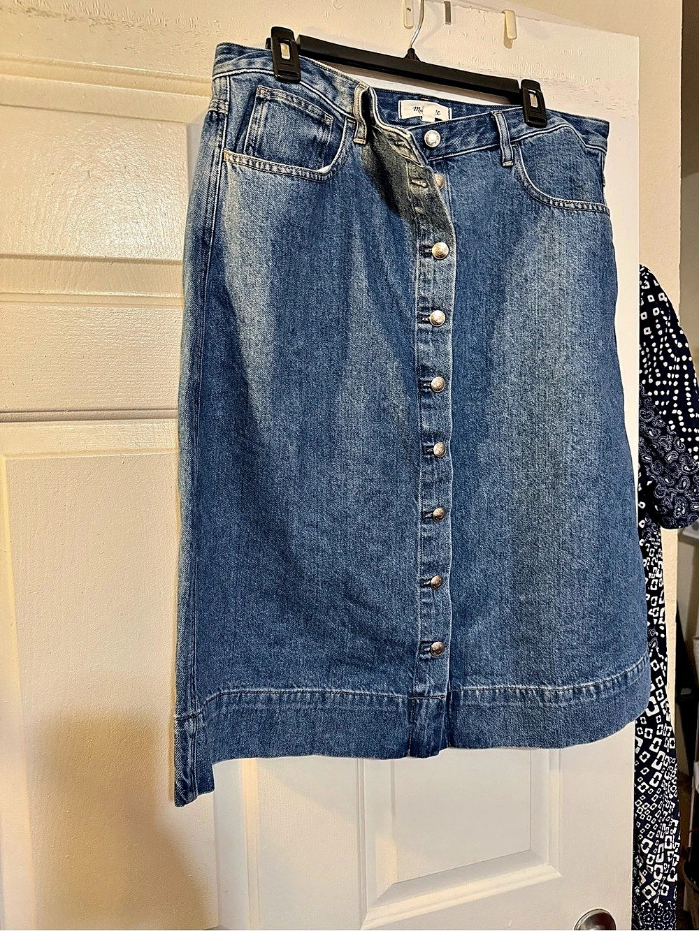Madewell Denim Button-Front A-Line Midi Skirt Blue - L
